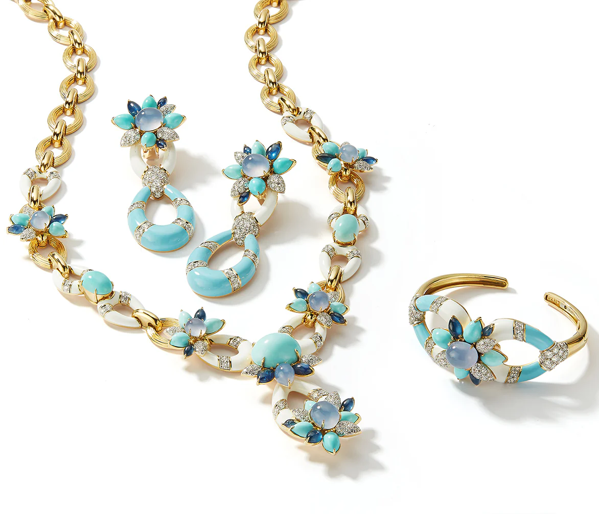 Asheville Bracelet, Light Blue Enamel, Turquoise, Diamonds - Image 3