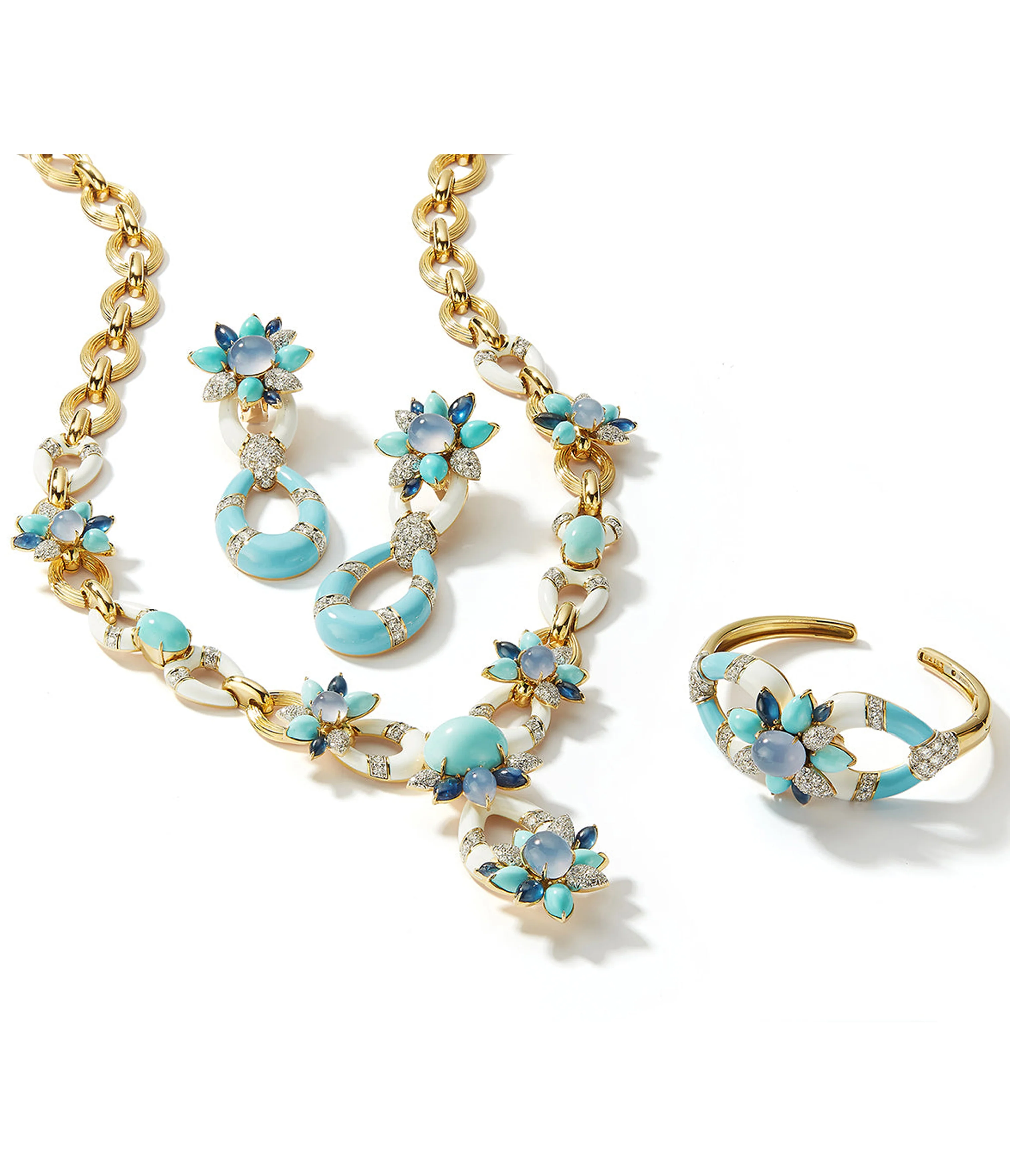 Asheville Earrings, Light Blue Enamel, Turquoise, Diamonds - Image 3