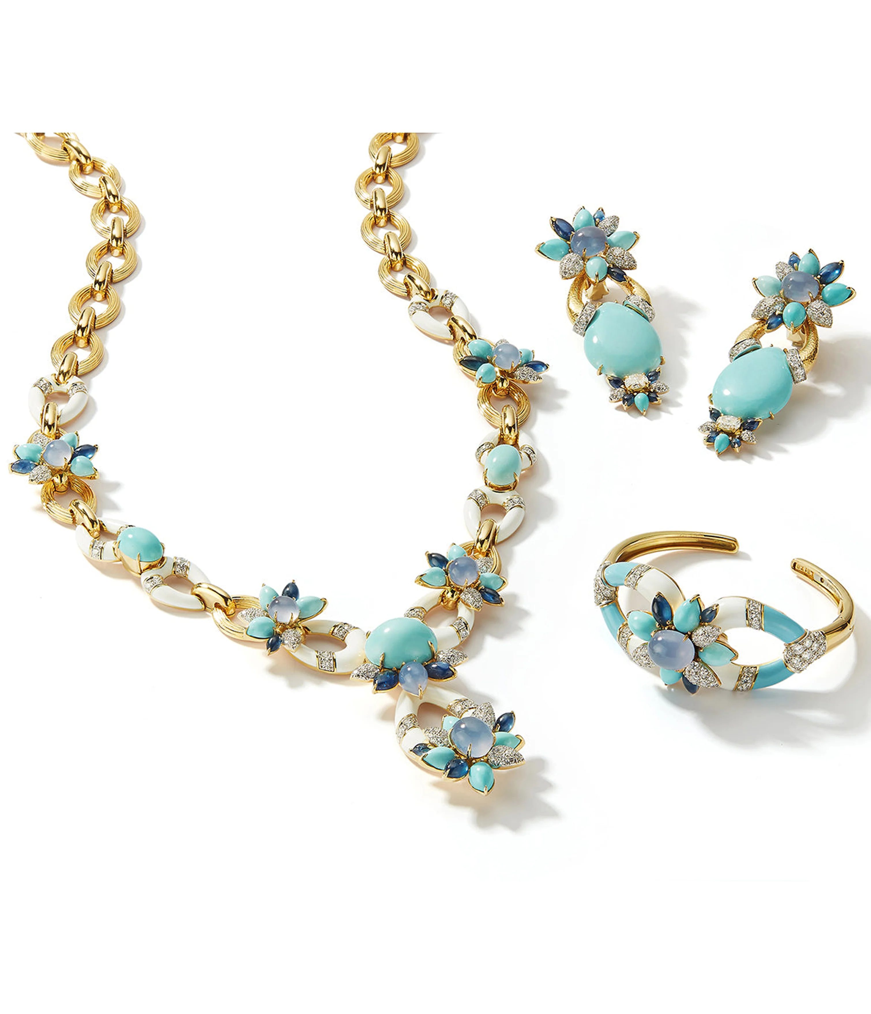 Asheville Earrings, Hammered 18K Gold, Turquoise, Diamonds - Image 3