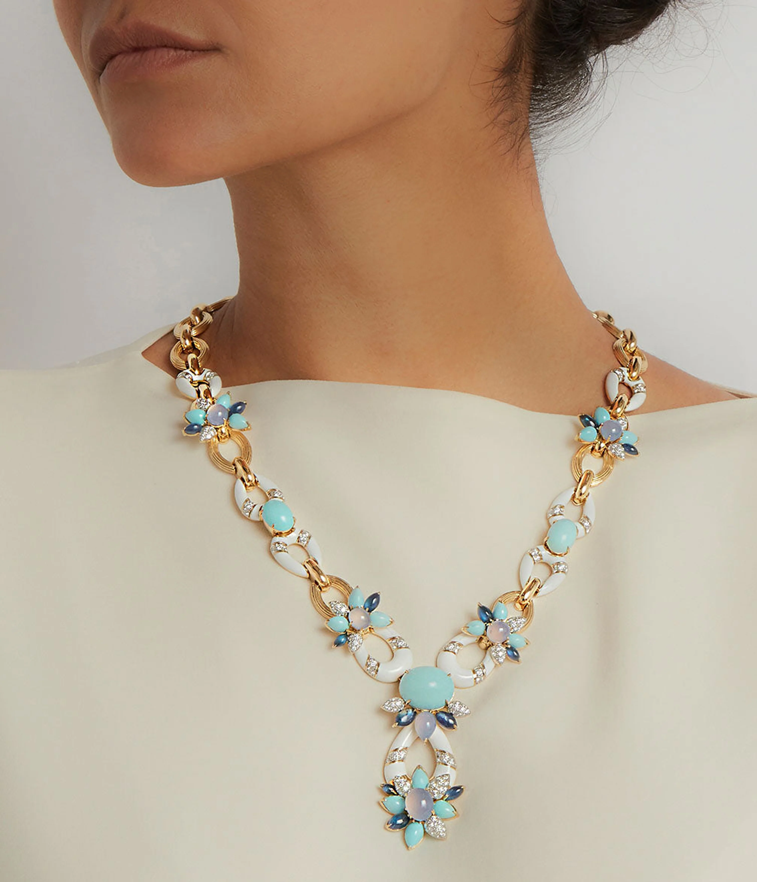 Asheville Necklace, Hammered 18K Gold, Turquoise, Diamonds - Image 3