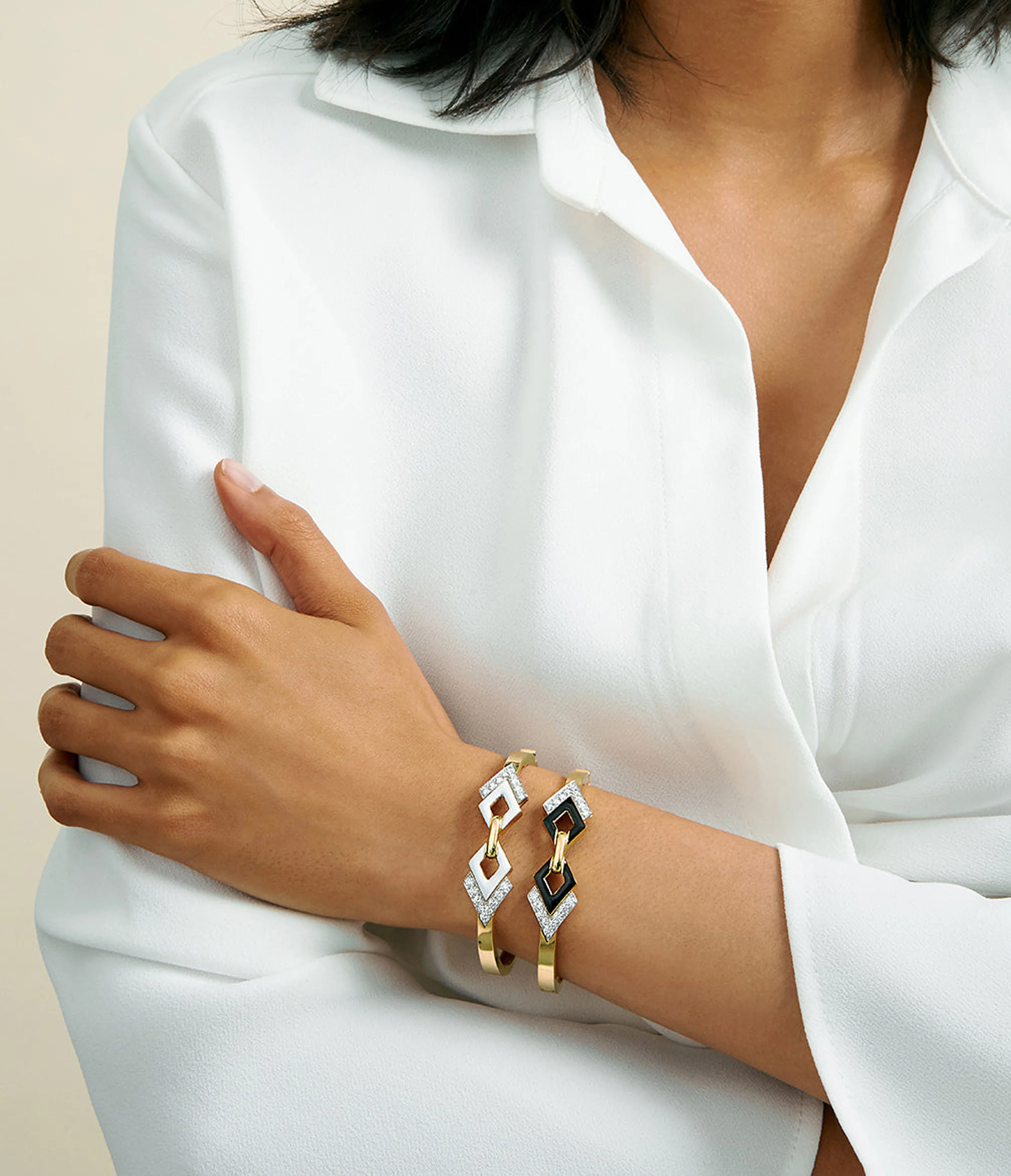 Double Diamond Bracelet, Black Enamel - Image 2