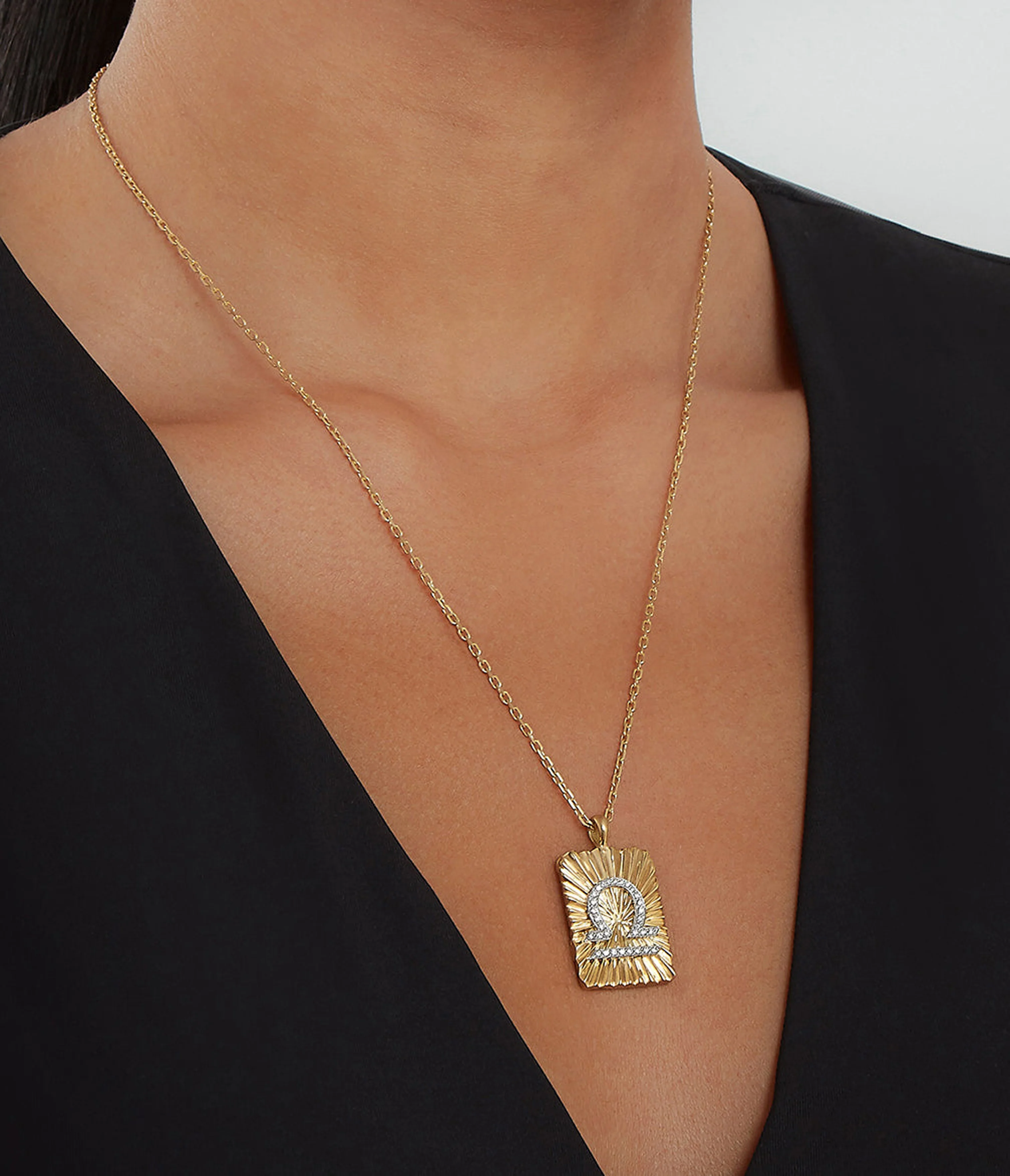 Libra Zodiac Pendant Necklace, Diamonds - Image 5