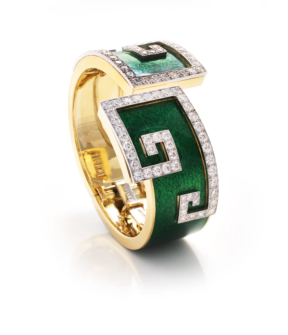 Scroll Cuff, Green Enamel