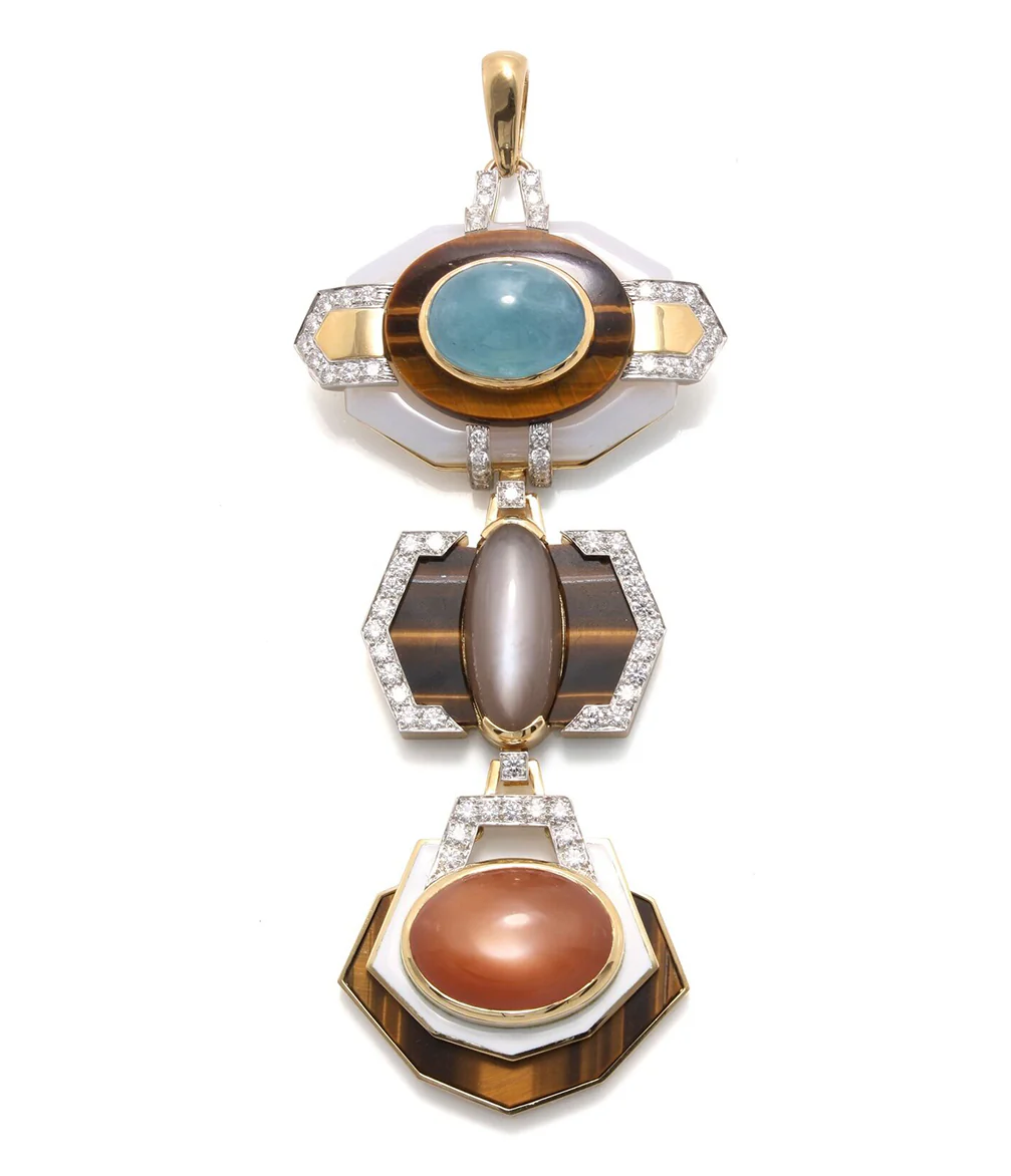 Totem Pendant, Aquamarine, Brown Moonstone, Orange Moonstone